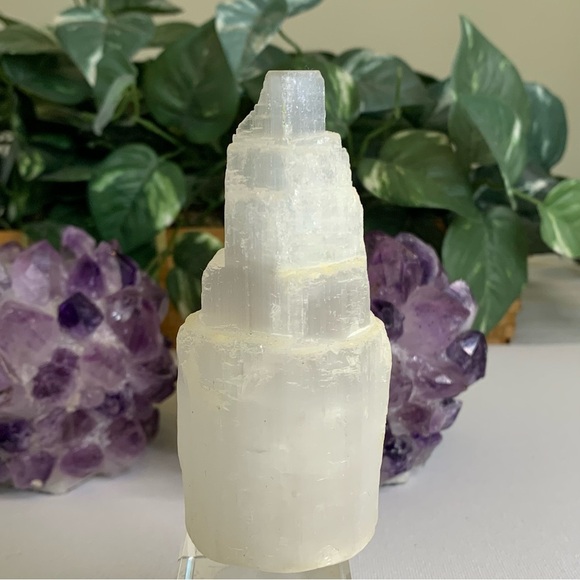 White Selenite Tower Crystal Healing Cleansing Satin Spar Chakra Reiki 4.2" 255g - Picture 6 of 8